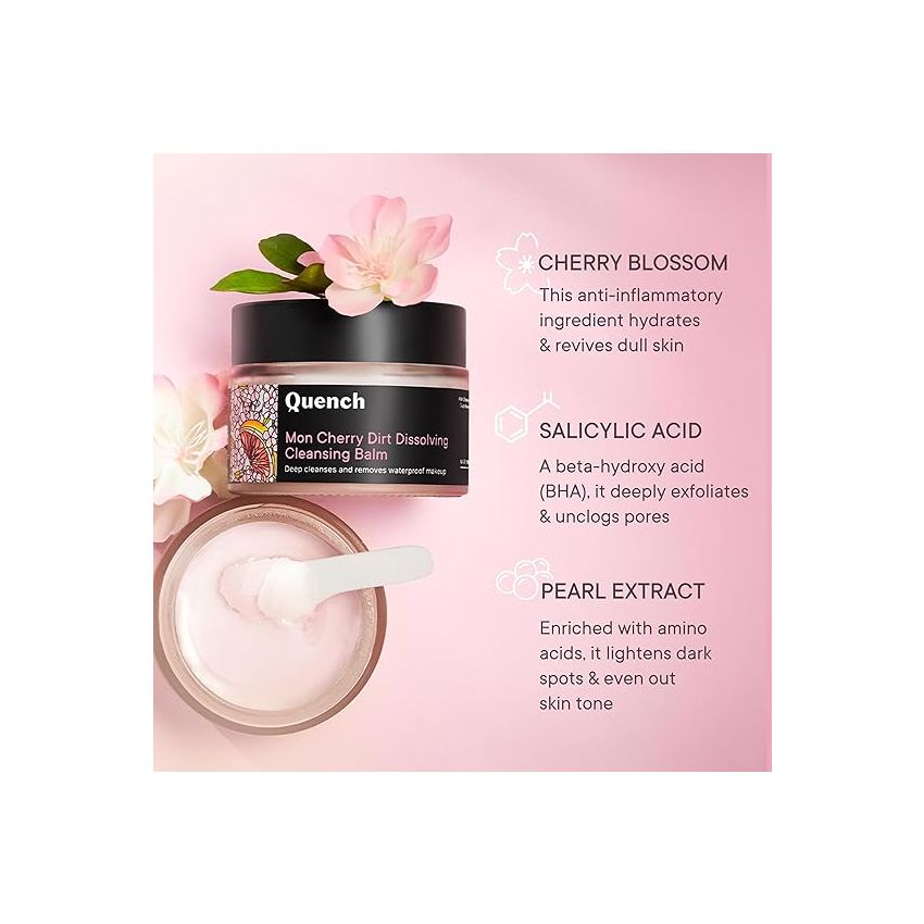 Quench Dirt Dissolving Cleansing Balm with Salicylic acid & Cherry Blossom, Gentle Makeup Remover Balm-Oil-Milk Texture, Removes Long-Wear Makeup & Sunscreen, Made in Korea 50ml