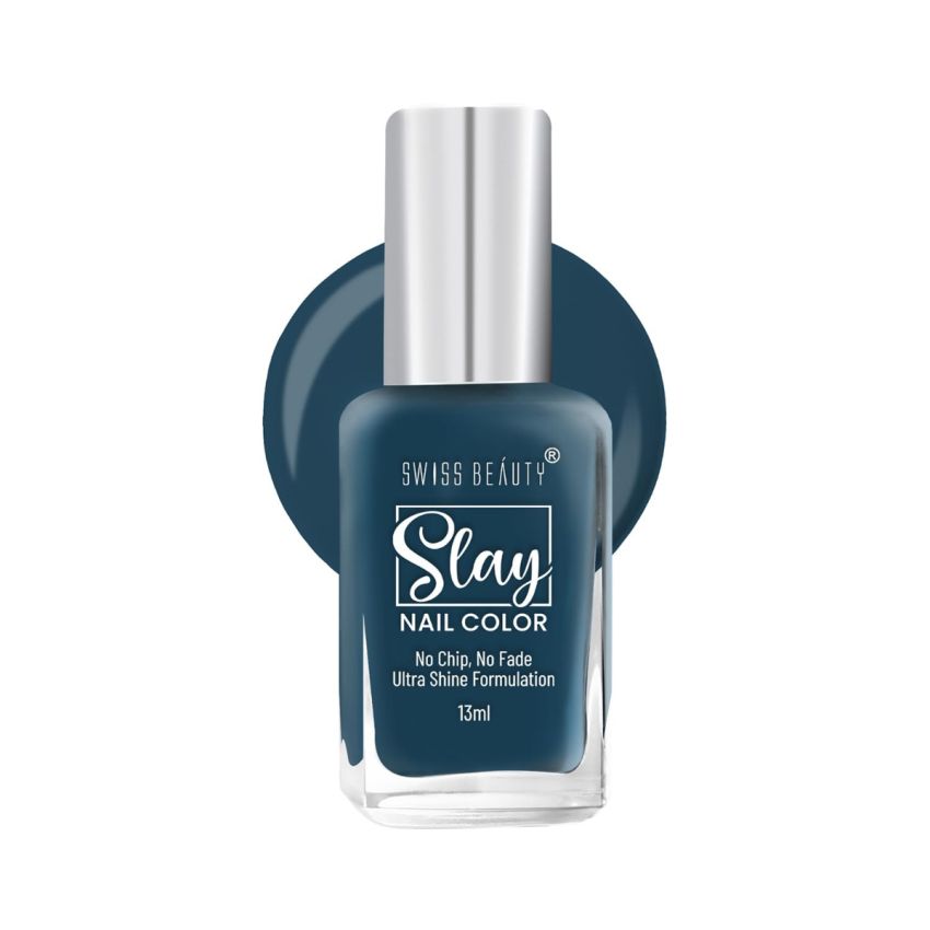 Swiss Beauty Slay Nail Color | Glossy Finish, Long Lasting Nail Paint| Chip resistant, Quick drying Nail Polish | Shade- London Blu, 25Ml