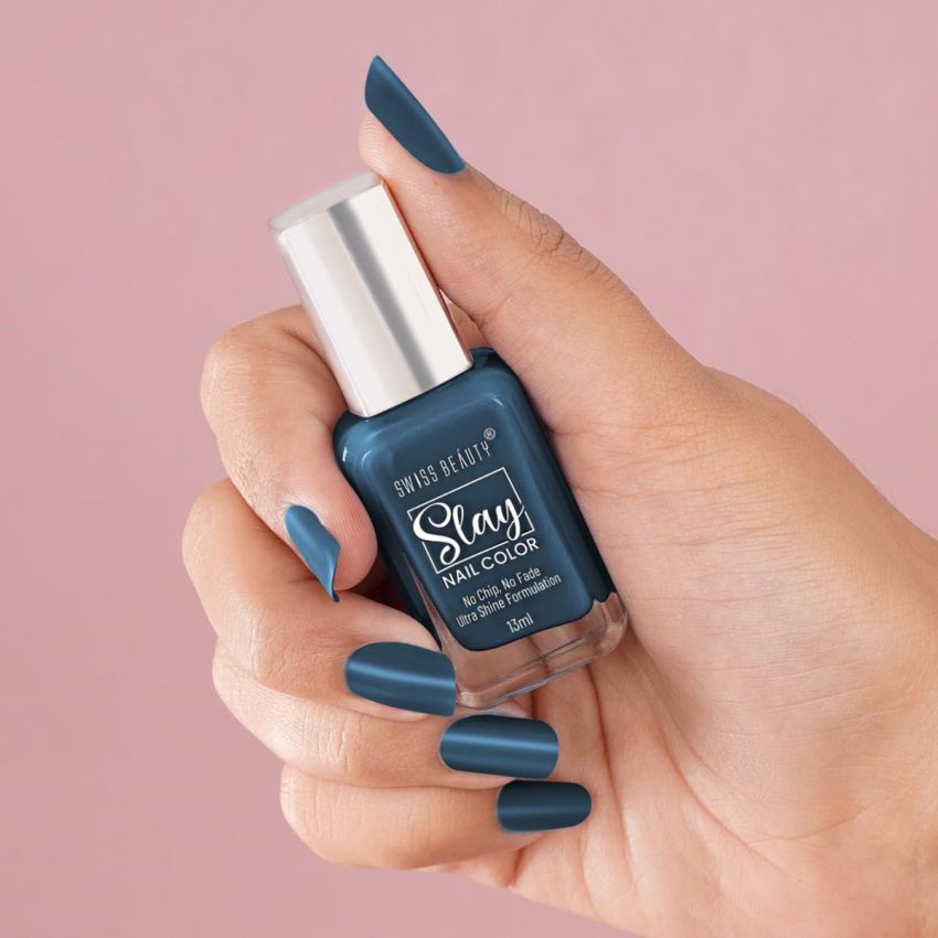 Swiss Beauty Slay Nail Color | Glossy Finish, Long Lasting Nail Paint| Chip resistant, Quick drying Nail Polish | Shade- London Blu, 25Ml