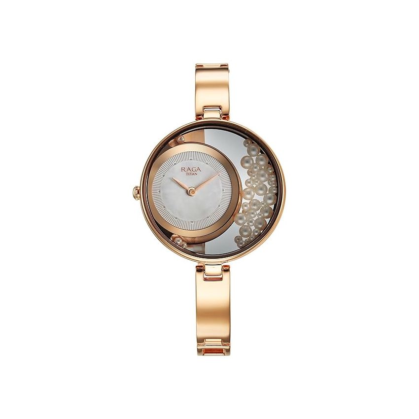 Titan Raga Power Pearls Quartz Analog White Dial with Loose Pearls Metal Strap Watch for Women-NS95224WM01F/NT95224WM01F