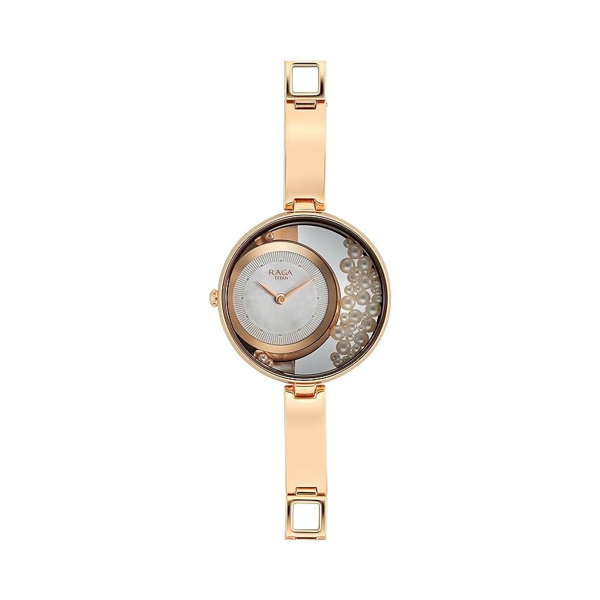 Titan Raga Power Pearls Quartz Analog White Dial with Loose Pearls Metal Strap Watch for Women-NS95224WM01F/NT95224WM01F