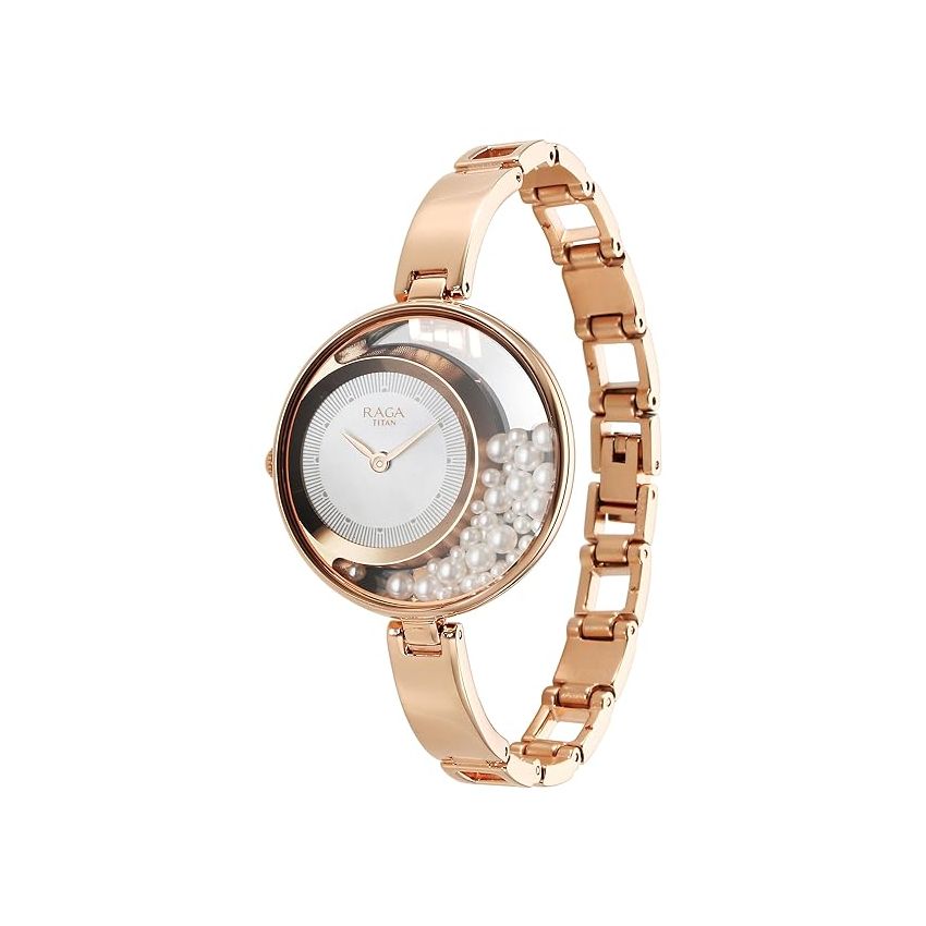 Titan Raga Power Pearls Quartz Analog White Dial with Loose Pearls Metal Strap Watch for Women-NS95224WM01F/NT95224WM01F
