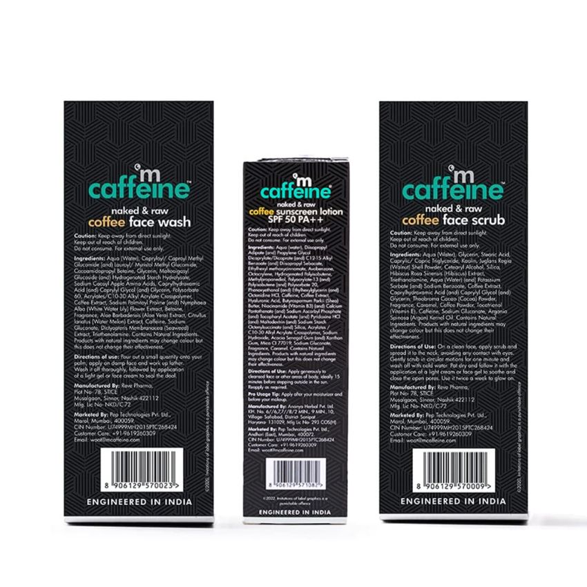 mCaffeine Coffee Pollution & Sun Protection Kit with Face Wash, Face Scrub & SPF 50 PA++ Sunscreen Lotion | Deeply Cleanses, Removes Tan, Protects & Repairs UV Damage | For All Skin Types