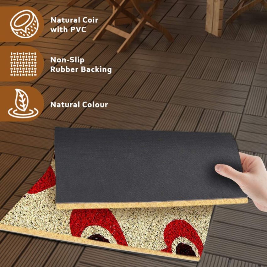 Onlymat Love Printed Coir Doormat with Non-Slip PVC Backing for Outdoor and Indoors - Durable, Large, Waterproof, and Thick - Heart Print, Multicolored Rug (60x40cm)