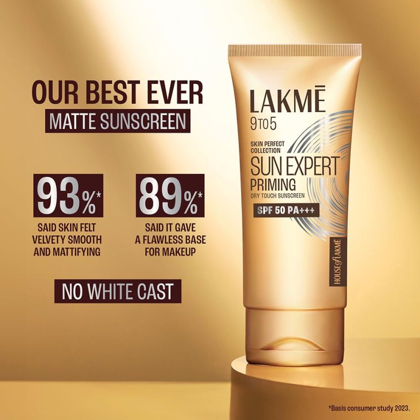 Lakme Sun Expert Primer + Sunscreen, SPF 50 PA+++ for UVA/B, mattifying for makeup lovers