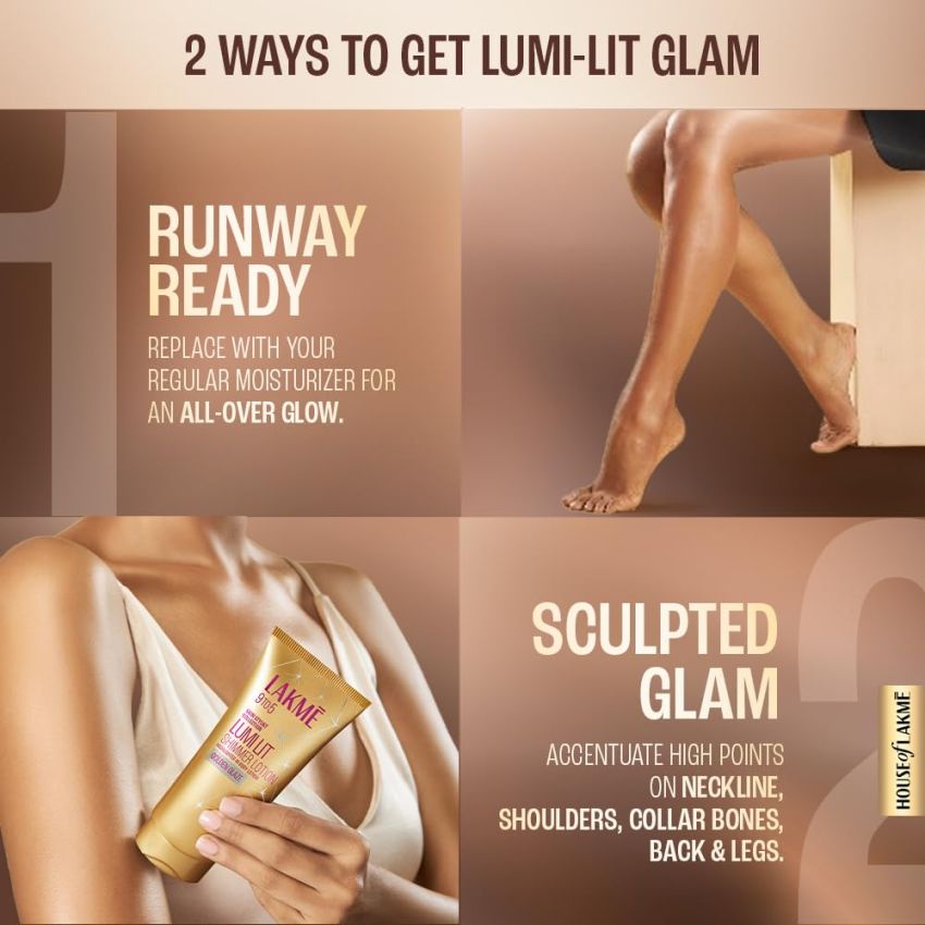 Lakme Lumi Lit Highlighter in Body Lotion with Hyaluronic Acid - Bronze, 100g