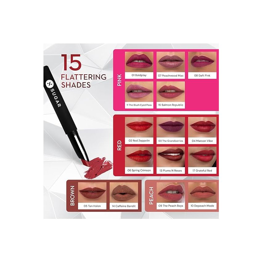 SUGAR Cosmetics Matte Attack Lipstick for Women | Transferproof & Smudgeproof | Lasts upto 12hrs | Enriched With Jojoba Oil | 2gm - Peachwood Mac
