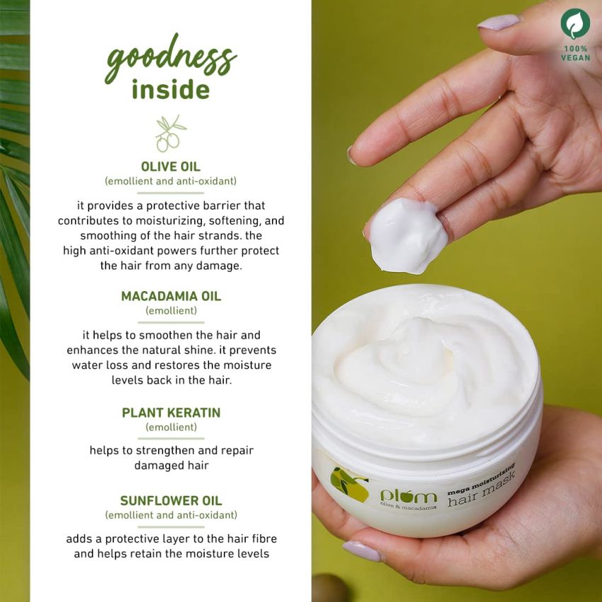 Plum Olive Hair Mask For Damaged Hair, Coloured Hair, Salon Treated Hair | With Olive Oil, Plant Keratin, Macadamia Oil And Shea Butter | Hair Spa Cream For Women & Men | 250Gm, 1 Count