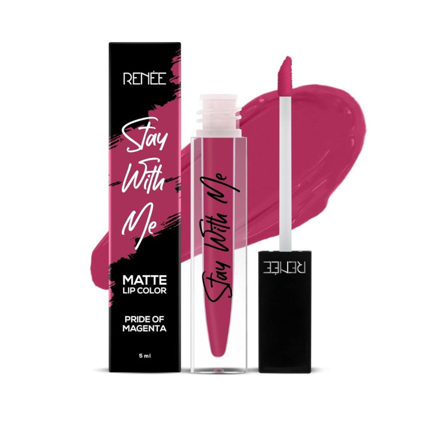 RENEE Stay With Me Matte Lip Color, Long Lasting, Non Transfer, Water & Smudge Proof, Light Weight Liquid Lipstick, Pride of Magenta, 5ml