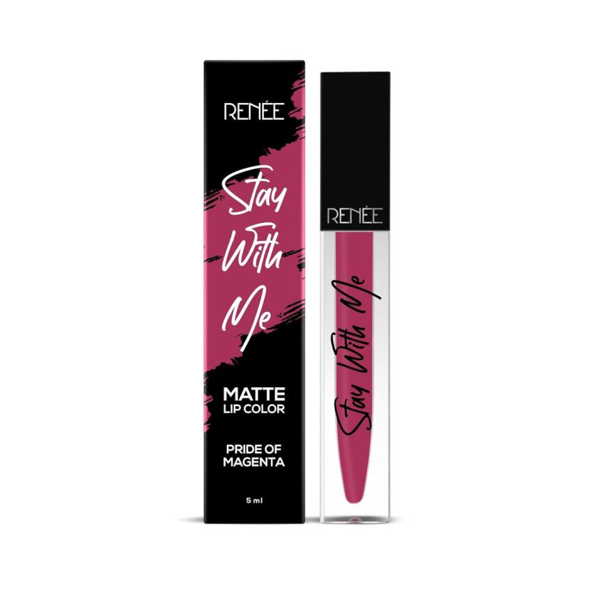 RENEE Stay With Me Matte Lip Color, Long Lasting, Non Transfer, Water & Smudge Proof, Light Weight Liquid Lipstick, Pride of Magenta, 5ml
