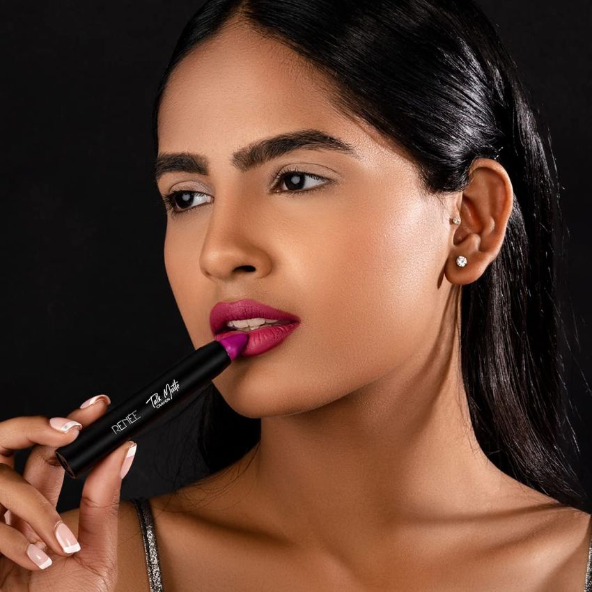 RENEE Talk Matte Crayon Lipstick - Magenta Glaze, 4.5g | Hydrating and Long-Lasting Matte Lip Color | Enriched with Vitamin E, Jojoba Oil & Cocoa Butter