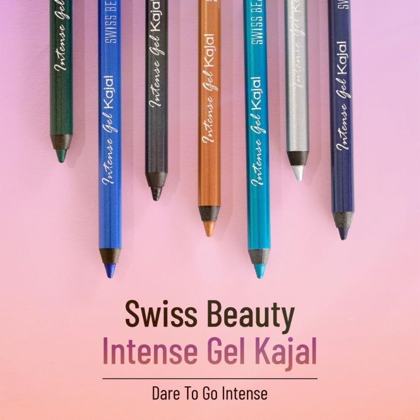 Swiss Beauty Intensegel Kajal Eyeliner, Eye Makeup, Glittery Black, 1.2G