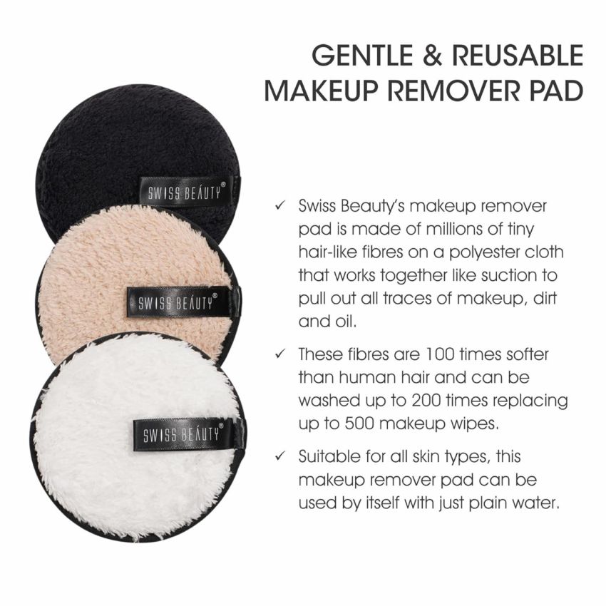 Swiss Beauty Soft & Gentle Cleansing Reusable Makeup Remover Pad| Easily Removes Stubborn Face & Eye Makeup | Pack of 1 | 8gm | Shade-2