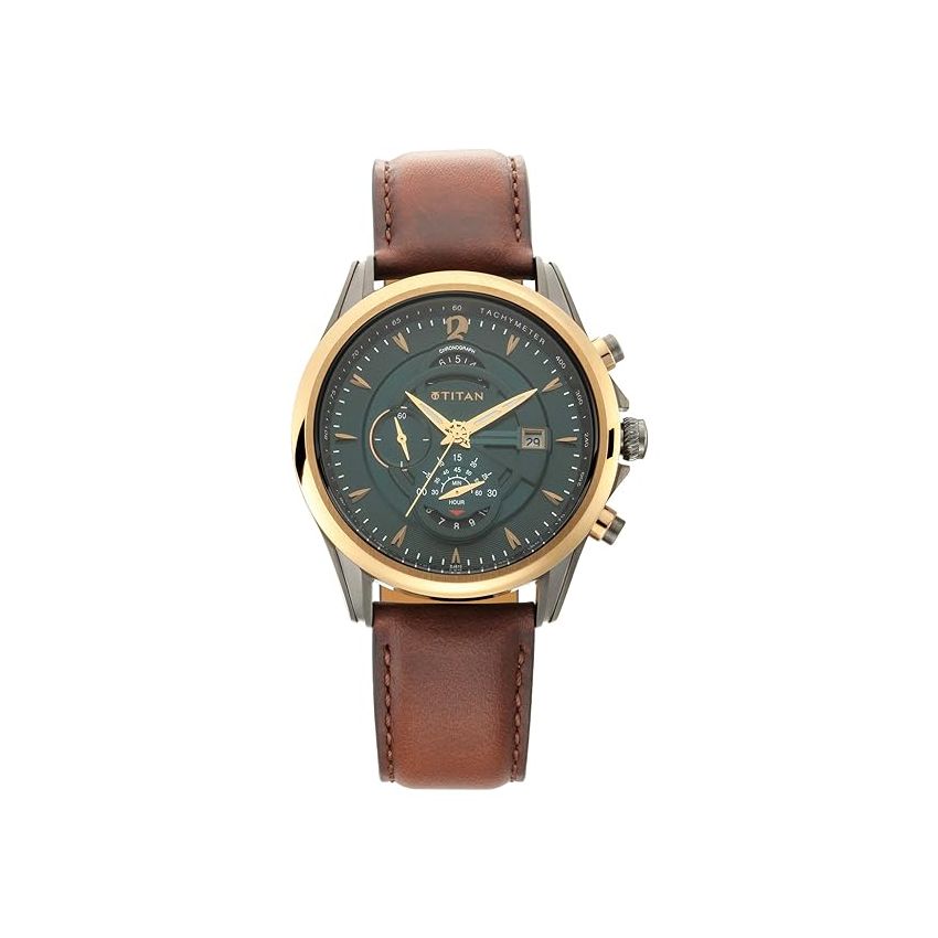 Titan Men's Maritime Pro Lateen Sail Chronograph Green Leather Watch-NS1830KL02