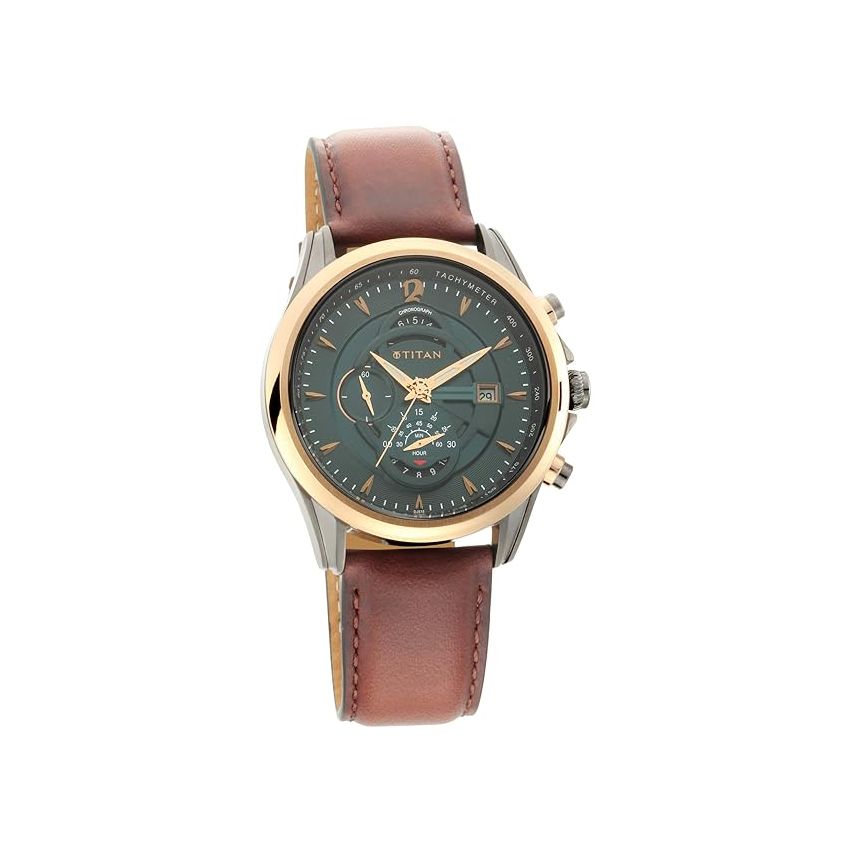 Titan Men's Maritime Pro Lateen Sail Chronograph Green Leather Watch-NS1830KL02