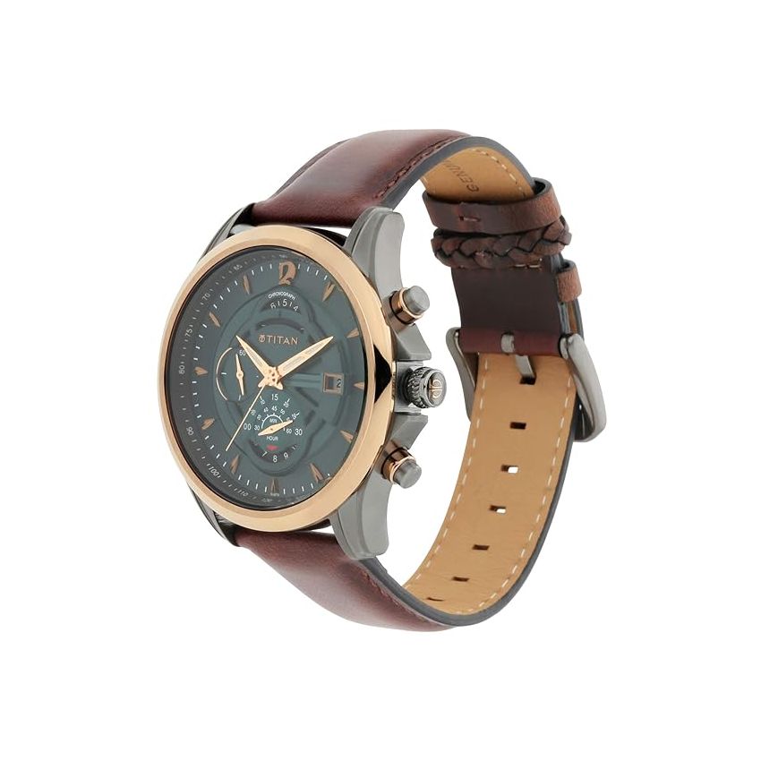 Titan Men's Maritime Pro Lateen Sail Chronograph Green Leather Watch-NS1830KL02