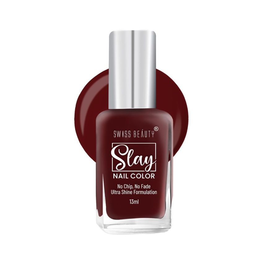 Swiss Beauty Slay Nail Color | Glossy Finish, Long Lasting Nail Paint| Chip resistant, Quick drying Nail Polish | Shade- Maroon Bloom, 25Ml
