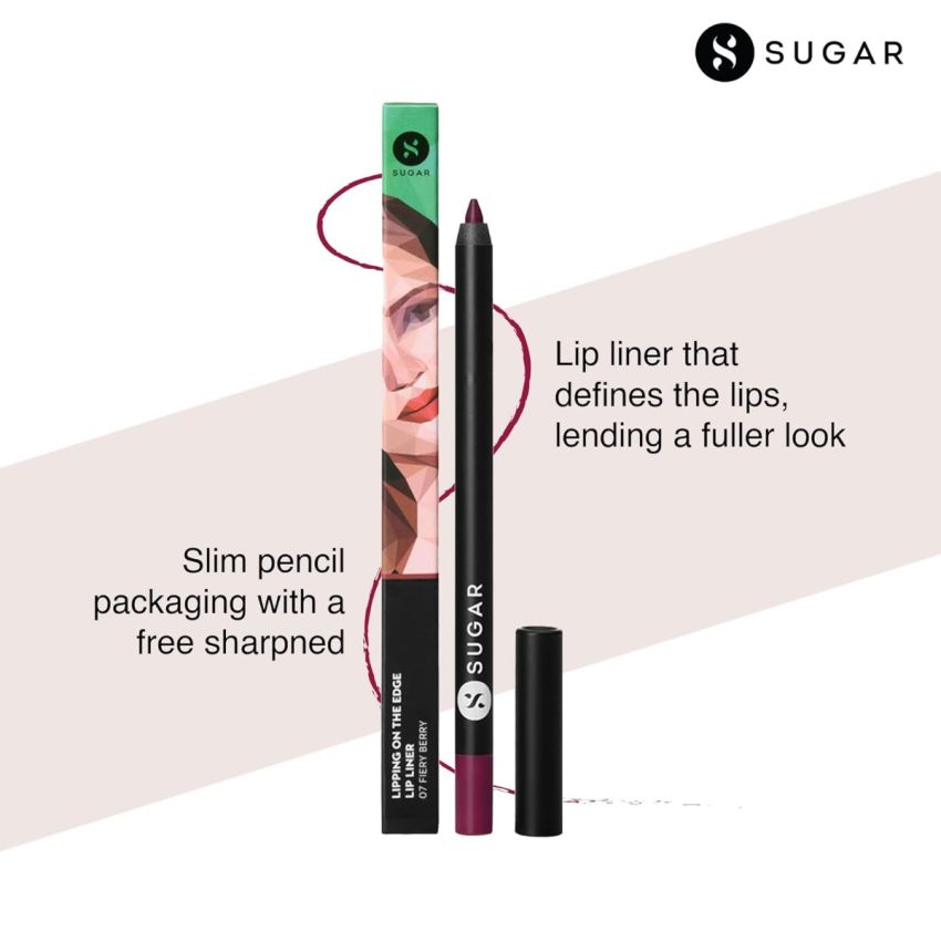 SUGAR Cosmetics - Lipping On The Edge - Lip Liner - 07 Fiery Berry (Marsala) - 1.2 gms - Smear-proof, Water Resistant Lip Liner - Lasts Up to 10 hrs