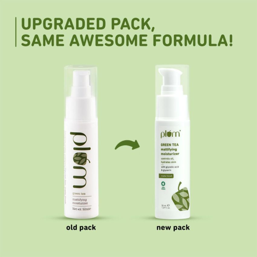 Plum Green Tea Mattifying Face Moisturizer for Daily Use | Fights Acne, Controls Oil & Hydrates Skin | Moisturizer for Face with Glycolic Acid & Glycerin| Non-Sticky Moisturizer for Women & Men | 50ml