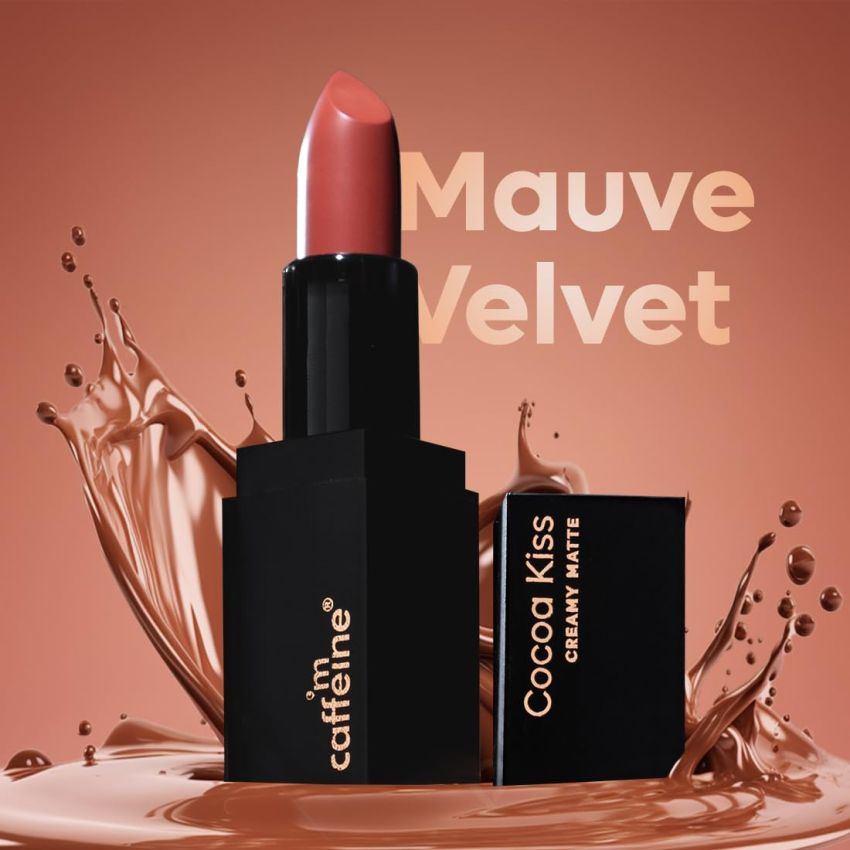 mCaffeine Cocoa Kiss Creamy Matte Lipstick - Mauve Velvet | Moisturizing & Non Drying, Lightweight & Long Lasting Formula | With Cocoa Butter, Caffeine & Vitamin E | SLS & Paraben Free