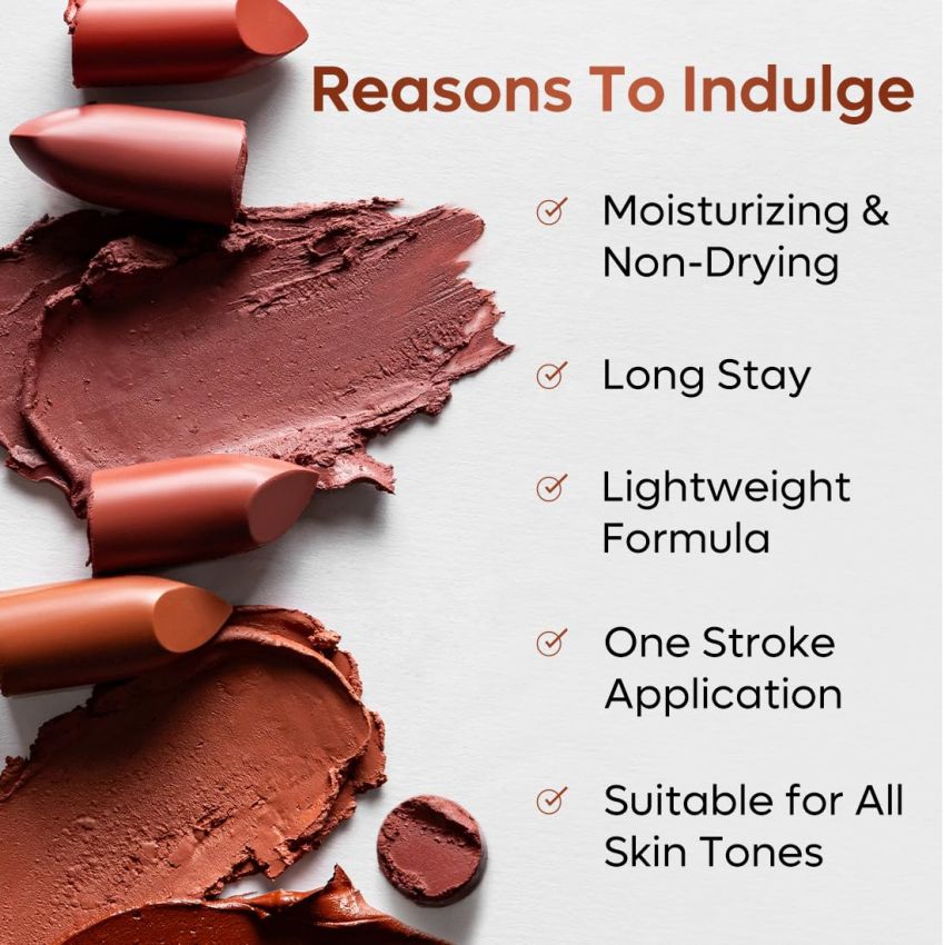 mCaffeine Cocoa Kiss Creamy Matte Lipstick - Mauve Velvet | Moisturizing & Non Drying, Lightweight & Long Lasting Formula | With Cocoa Butter, Caffeine & Vitamin E | SLS & Paraben Free