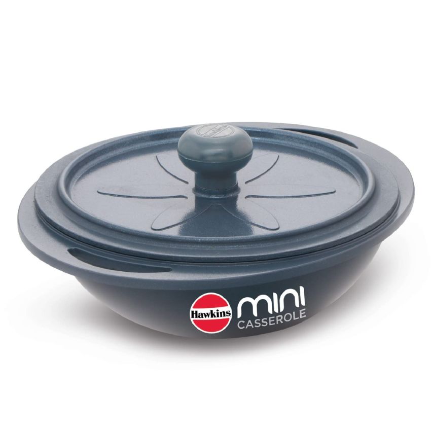 Hawkins Aluminium 0.75 liter Mini Casserole with Lid, Round Series Die-Cast Pan for Cooking, Reheating, Serving and Storing, Grey (Mcrg75)