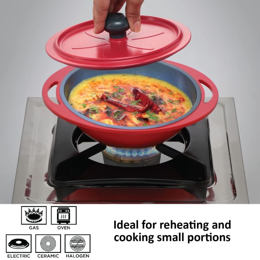 Hawkins Aluminium 0.75 liter Mini Casserole with Lid, Round Series Die-Cast Pan for Cooking, Reheating, Serving and Storing, Grey (Mcrg75)