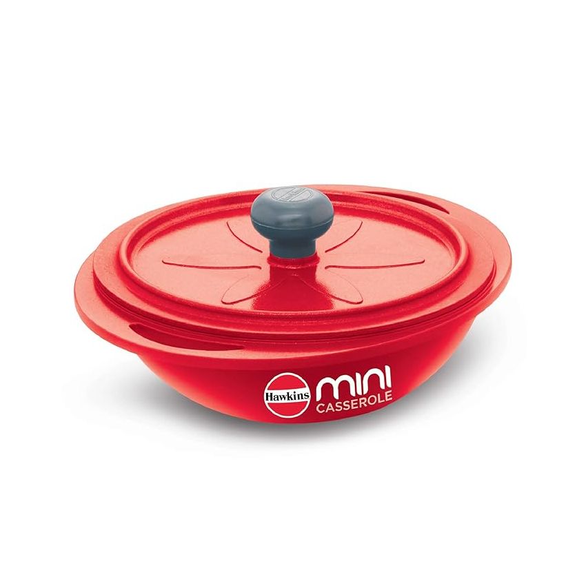 Hawkins Aluminium 0.75 liter Mini Casserole with Lid, Round Series Die-Cast Pan for Cooking, Reheating, Serving and Storing, Red (Mcrr75)