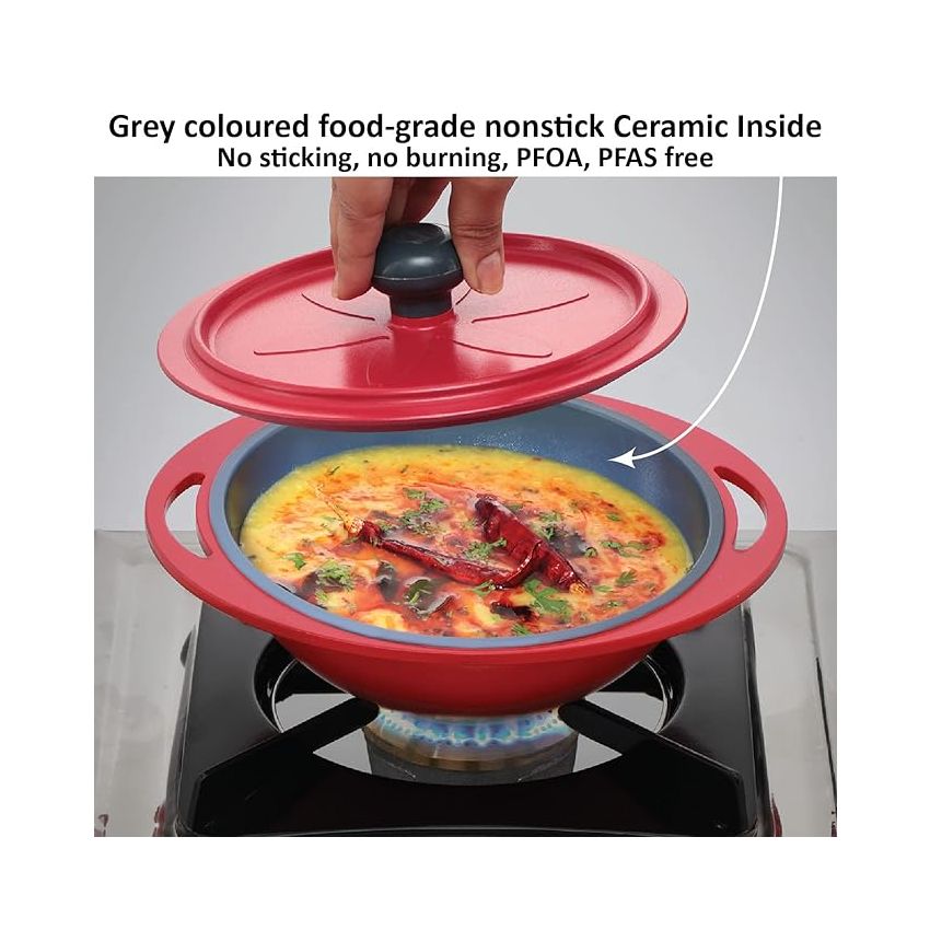 Hawkins Aluminium 0.75 liter Mini Casserole with Lid, Round Series Die-Cast Pan for Cooking, Reheating, Serving and Storing, Red (Mcrr75)