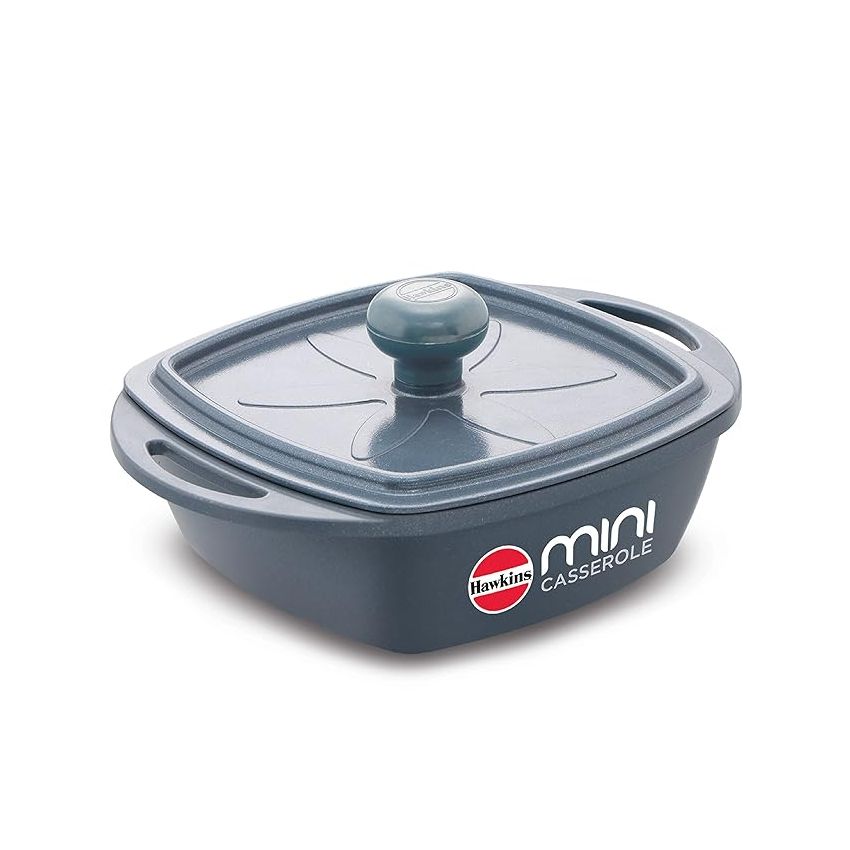 Hawkins Aluminium 0.75 liter Mini Casserole With Lid, Square Series Die-Cast Pan For Cooking, Reheating, Serving And Storing, Grey (Mcsg75)
