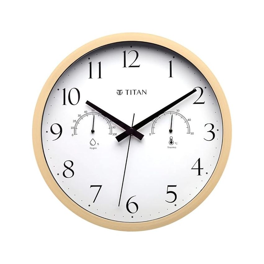 Titan Contemporary Wooden Finish White Wall Clock With Thermometer & Hygrometer - 30 Cm X 30 Cm (Medium) - Analog