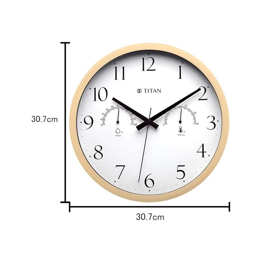Titan Contemporary Wooden Finish White Wall Clock With Thermometer & Hygrometer - 30 Cm X 30 Cm (Medium) - Analog