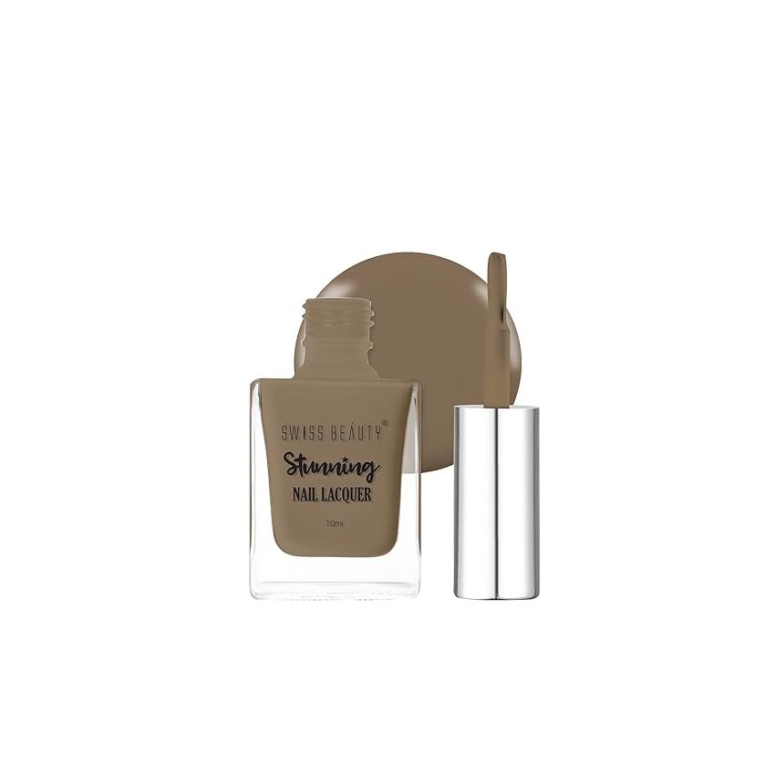 Swiss Beauty Stunning Nail Lacquer | Chip Resistant, Quick drying nail paint | Highly Pigmented with high shine Nail polish | Shade - Dark Meet, 10gm