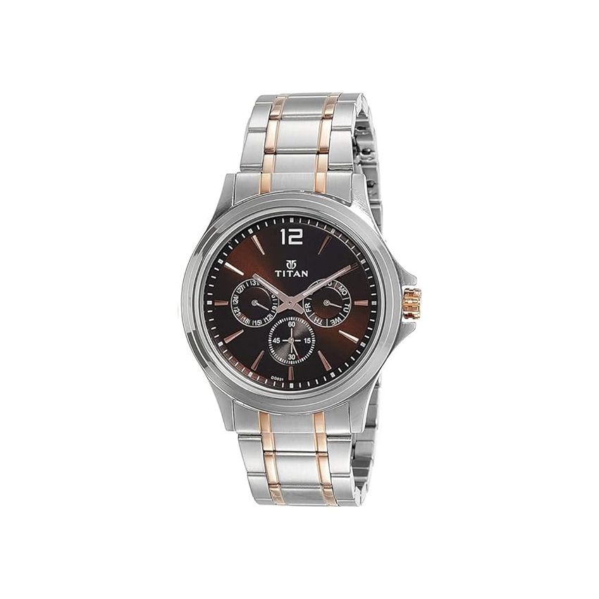 Titan Workwear Quartz Multifunction Brown Dial Stainless Steel Strap watch for Men-NS1698KM01/NT1698KM01