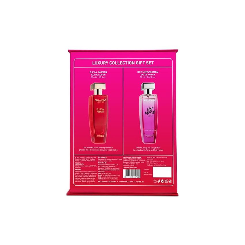Bella Vita Luxury Hot & Classy Gift Set for Women 2 x 50Ml with Hot Mess, D.I.V.A. Perfume|Floral, Woody Long Lasting EDP Fragrance Scent
