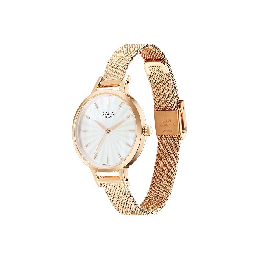 Titan Raga Power Pearls Quartz Analog Mother of Pearl Dial Metal Strap Watch for Women-NS2666WM01/NT2666WM01