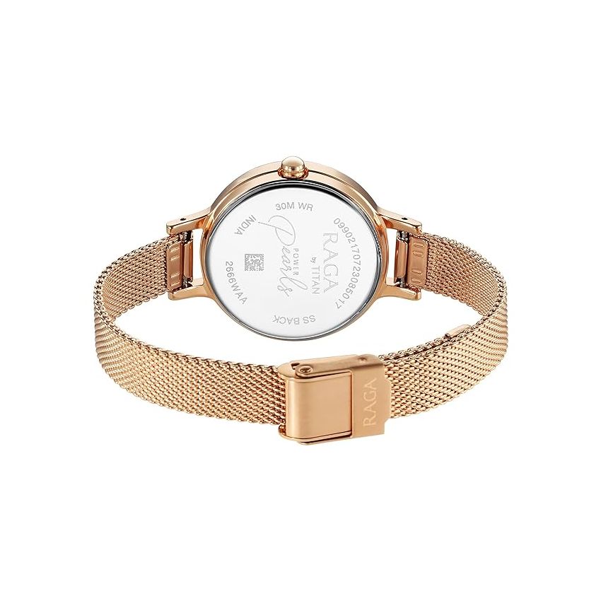 Titan Raga Power Pearls Quartz Analog Mother of Pearl Dial Metal Strap Watch for Women-NS2666WM01/NT2666WM01