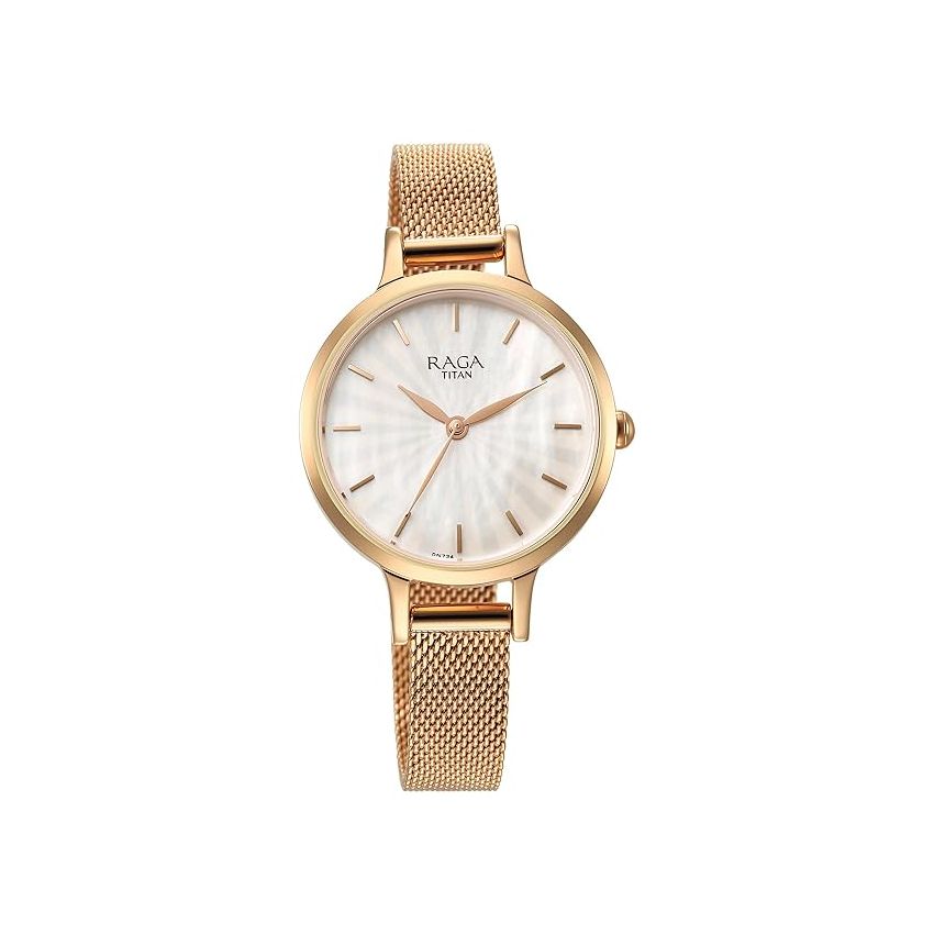 Titan Raga Power Pearls Quartz Analog Mother of Pearl Dial Metal Strap Watch for Women-NS2666WM01/NT2666WM01
