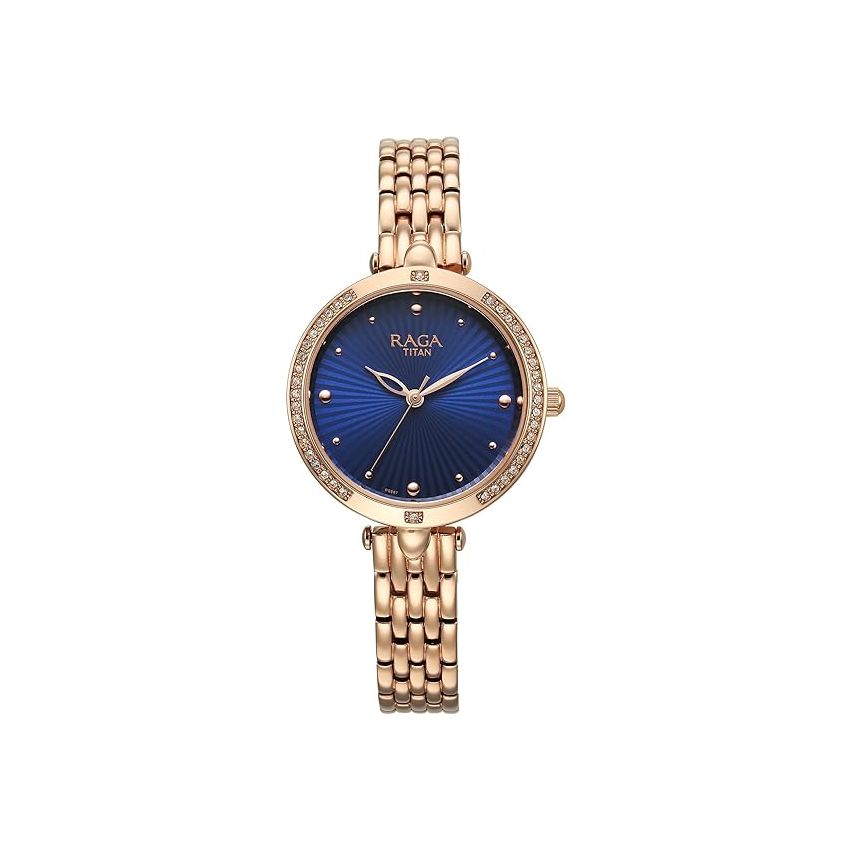 Titan Raga Showstopper Quartz Analog Blue Dial Metal Strap Watch for Women-NS95266WM01/NT95266WM01