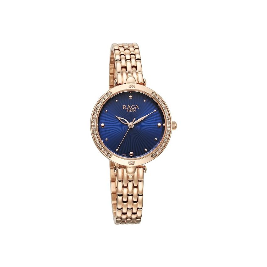 Titan Raga Showstopper Quartz Analog Blue Dial Metal Strap Watch for Women-NS95266WM01/NT95266WM01