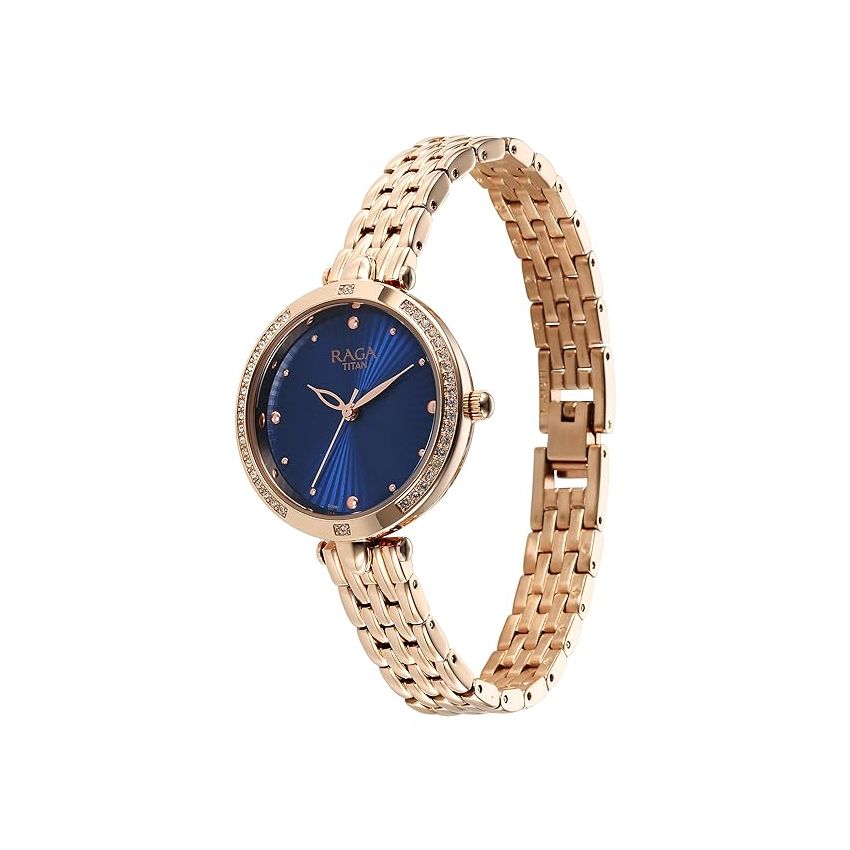 Titan Raga Showstopper Quartz Analog Blue Dial Metal Strap Watch for Women-NS95266WM01/NT95266WM01