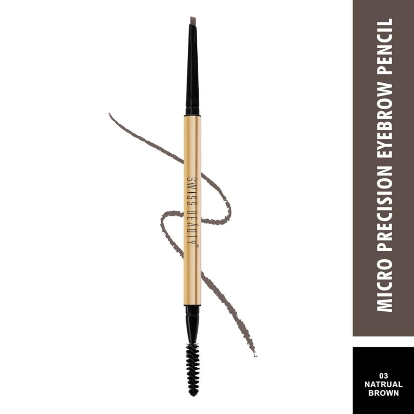 Swiss Beauty Micro Precision Eyebrow Pencil, Highly Pigmented, Long-Lasting and Lightweight Eyebrow Pencil | Shade - Natural Brown, 0.1g