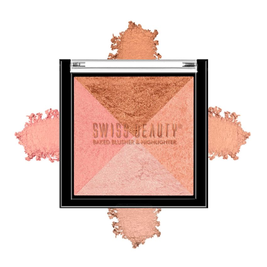 Swiss Beauty Mini Baked Shimmer Blusher And Highlighter Palette For Face Makeup| Shade-1 Multicolor, 7 Gm |