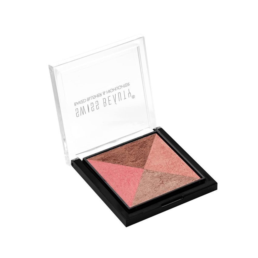 Swiss Beauty Mini Baked Shimmer Blusher And Highlighter Palette For Face Makeup| Multicolor-1, 7 Gm |