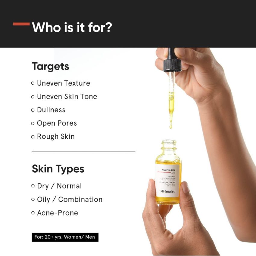 Minimalist 25% AHA + 2% BHA + 5% PHA Peeling Serum Solution for Glowing Skin, Smooth Texture & Pore Cleansing | AHA BHA PHA Peel Serum For Weekend Exfoliation | 30ml
