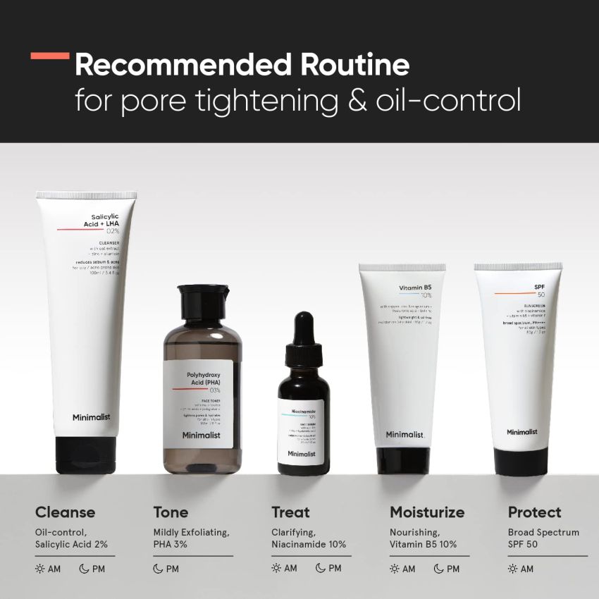 Minimalist Anti Acne PHA 3% Face Toner for Oily Skin | Pore Tightening & Mild Exfoliation For All Skin | Alcohol Free Hydrating Face Toner For Glowing Skin | 150 ml
