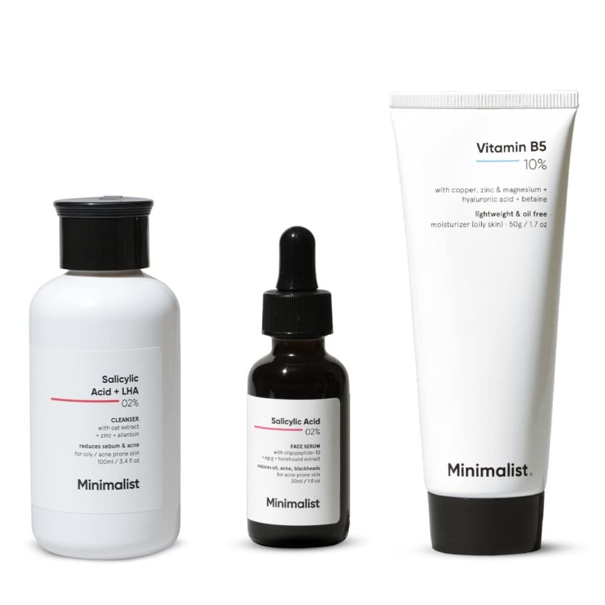 Minimalist Anti-Acne Kit, Skincare Routine Kit for Unisex, Salicylic Acid Face Wash, Vitamin B5 Moisturizer, and Salicylic Acid Serum Combo
