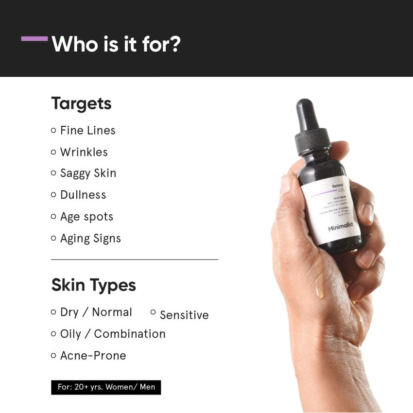 Minimalist Anti-Aging Night Serum with 0.3% Retinol & Q10|Fine Lines & Wrinkles Reduction Serum for Beginners|Water-Free Formula for Stability & Nourishment|Suitable for All Skin Types|For Unisex|30ml
