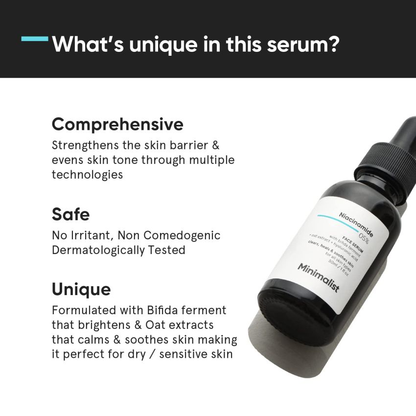 Minimalist Barrier Repair Niacinamide 5% Face Serum for Clear Glowing Skin | Reduces Dullness, Hydrates & Repairs Skin with Vit B3 & Hyaluronic Acid | Day & Night Serum for Dry & Sensitive Skin | For Women & Men | 30 ml

