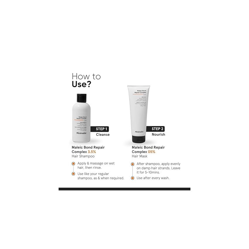 Minimalist Maleic Bond Repair Complex Shampoo & Conditioner Combo (Hair Shampoo & Mask) | Hair Care Kit | For Damaged, Dull and Dry Hair | For Women & Men
